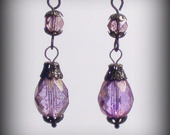SALE 50% OFF - CHRISTABEL Gothic Neo-Victorian Mourning Filigree Topped Faceted Glass Drop Earrings