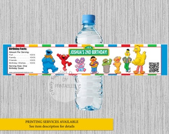 Sesame Street Birthday Water Bottle Labels, Elmo Personalized Water Bottle Wrappers, DIY Printables, Sesame Street Elmo Party Supplies