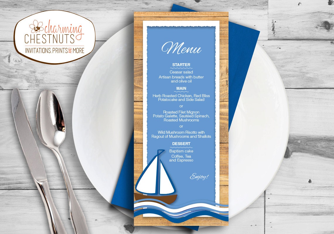 NAUTICAL Boat MENU CARD printable menu Table decor nautical