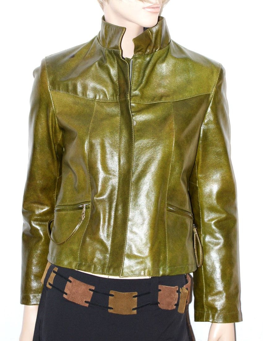 Leather Woman Jacket Green Emerald Jacket Made in Italy
