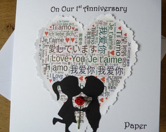 1st wedding anniversary card paper 1st anniversary first love heart with rose