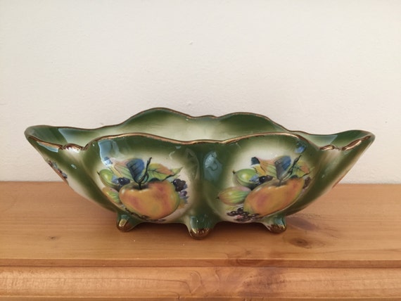 Vintage Mayfayre Staffordshire Pottery Big Bowl in Green Fruit