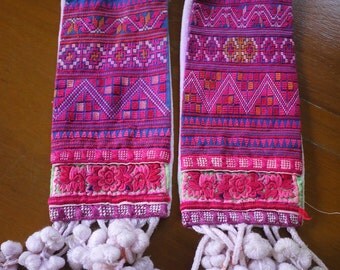 Antique vintage Hmong textile - asian tribal textile - silk embroidery/ cross stitch ethnic fabric
