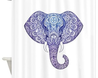 Boho Chic colorful tribal elephant shower curtain home decor