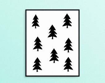 Forest Trees - Simple Wall Art//Print - Adventure Outdoors - Nursery//Kids Bedroom Decor- Black + White - Digital Download//Printable