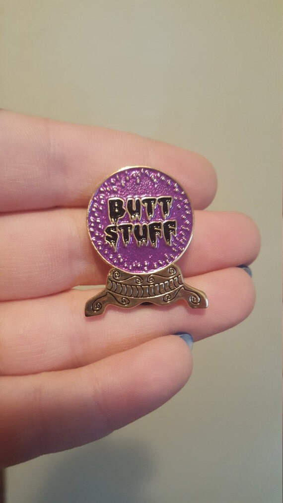 Butt Stuff Crystal Ball Enamel Lapel Pin Purple Version