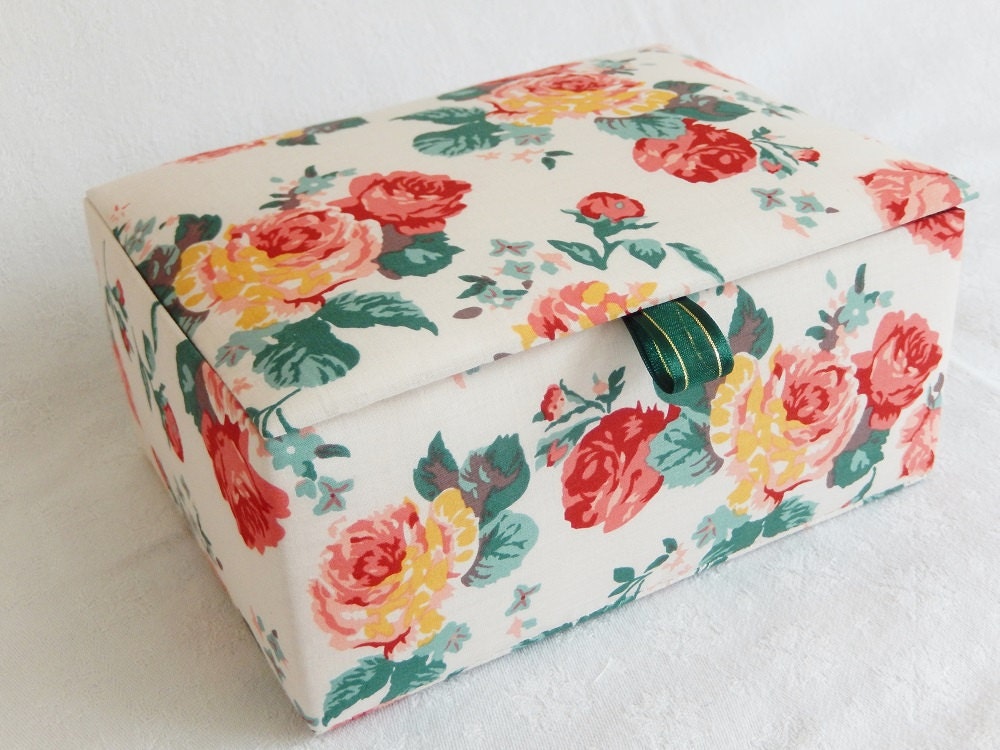 Keepsake box Fabric Covered box hand stitched box padded