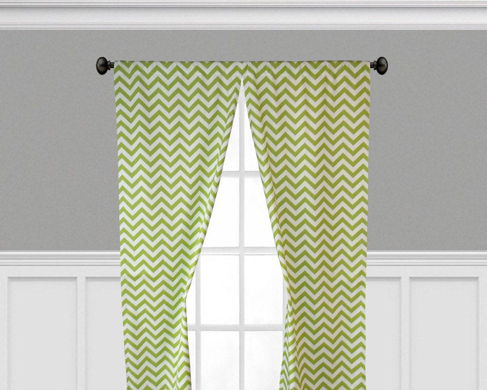 Chartreuse Lime Green Curtains Chevron Stripe Zig Zag Window