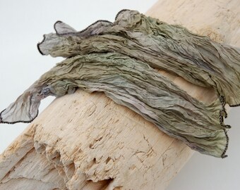 Silk cuffs shibori technique tender olive hand dyed