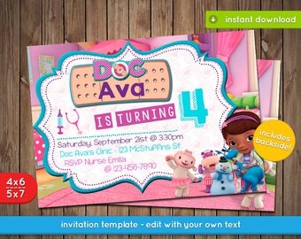 Doc McStuffins Invitation - Printable birthday party invite - INSTANT PDF DOWNLOAD