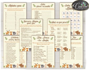 Woodland Baby Shower Games, Baby Shower Woodland Games, Forest Animals Baby Shower Prints, Baby Shower Games Woodland, pdf jpg - w0001