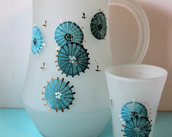 Atlas Hazel Frosted Glass Juice Set, 1950s Vintage