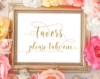 SALE 70% Favors wedding printable gold sign. Wedding digital favors gold sign, digital signage. Bridal shower, baby shower favors sign