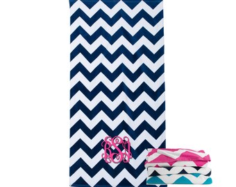 Monogrammed Towel - Beach Towel - Monogrammed Beach Towel - Navy Chevron - Personalized Towel - Embroidered Beach Towel