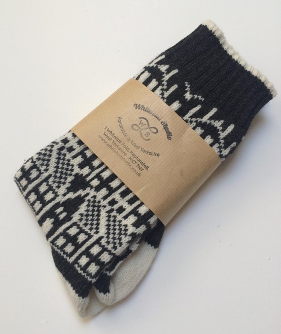 Cashmere knitted socks Hebden Houses fairisle by WhitehallStudio