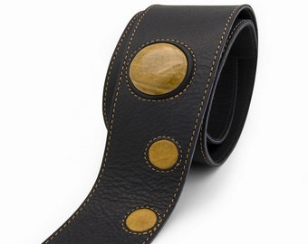 Black leather guitar strap, custom guitar strap - the LUV CHILD