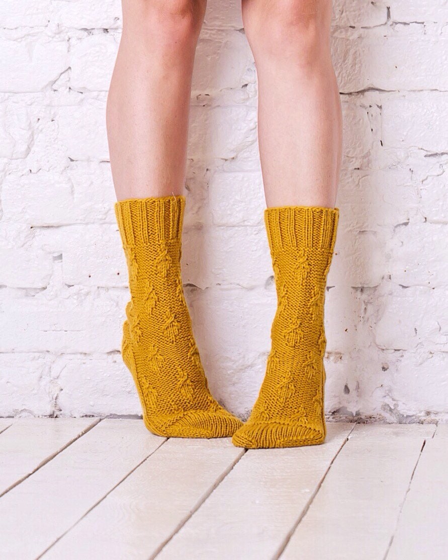 Casual socks Orange knit socks Rustic socks Orange boot socks
