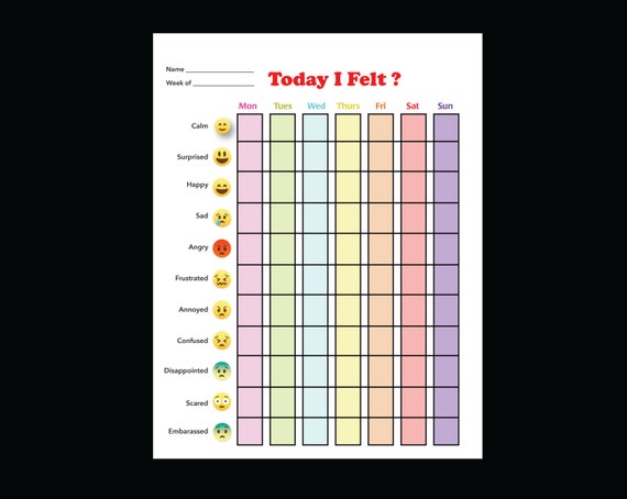 Feeling Identifier Mood Chart Tracker Weekly Journal Worksheet