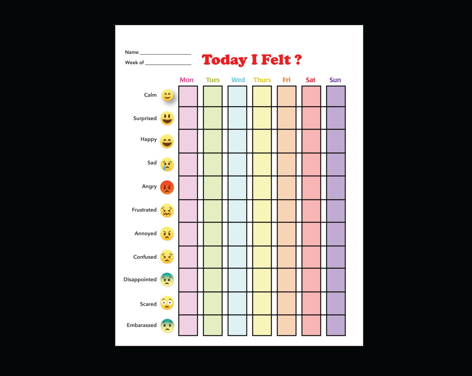 Mood Tracking Chart Printable