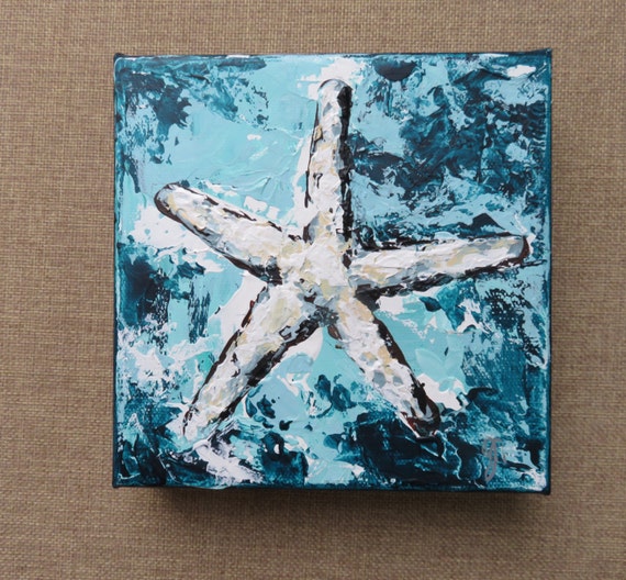 Starfish Painting/Beach House Style Art/Nautical Original Art/Coastal Art/Small Beach Painting/Starfish Art
