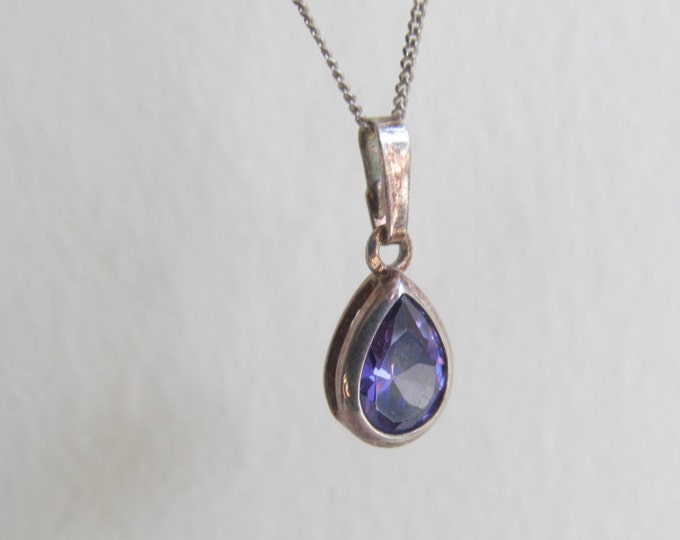 Amethyst teardrop pendant in silver /w fine chain necklace, birthday gift or mothers day gift for her, 925 sterling silver fine jewelry gift