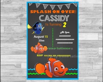 Finding Dory Invitation, Finding Dory Chalkboard Invitation, Finding Nemo Invitation Digital file