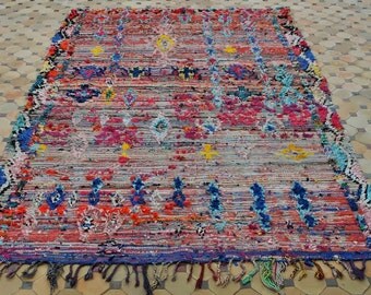 Vintage Moroccan Boucherouite Rug Boho Chic - 7'9" x 5'1"