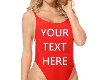 Custom Swimsuit One Piece - Personalized Bathing Suit Black, Red, or White - Custom Words on Swimwear
