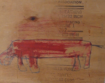 Red Dog, Original Painting, Mixed Media On Reclaimed Wood