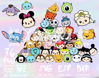 Disney tsum tsum set , 36 clipart , SVG , PNG 300dpi ,ESP vector