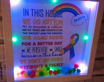 In this house we do AUTISM - Light up 3d box frame - personalised gift - autism awareness