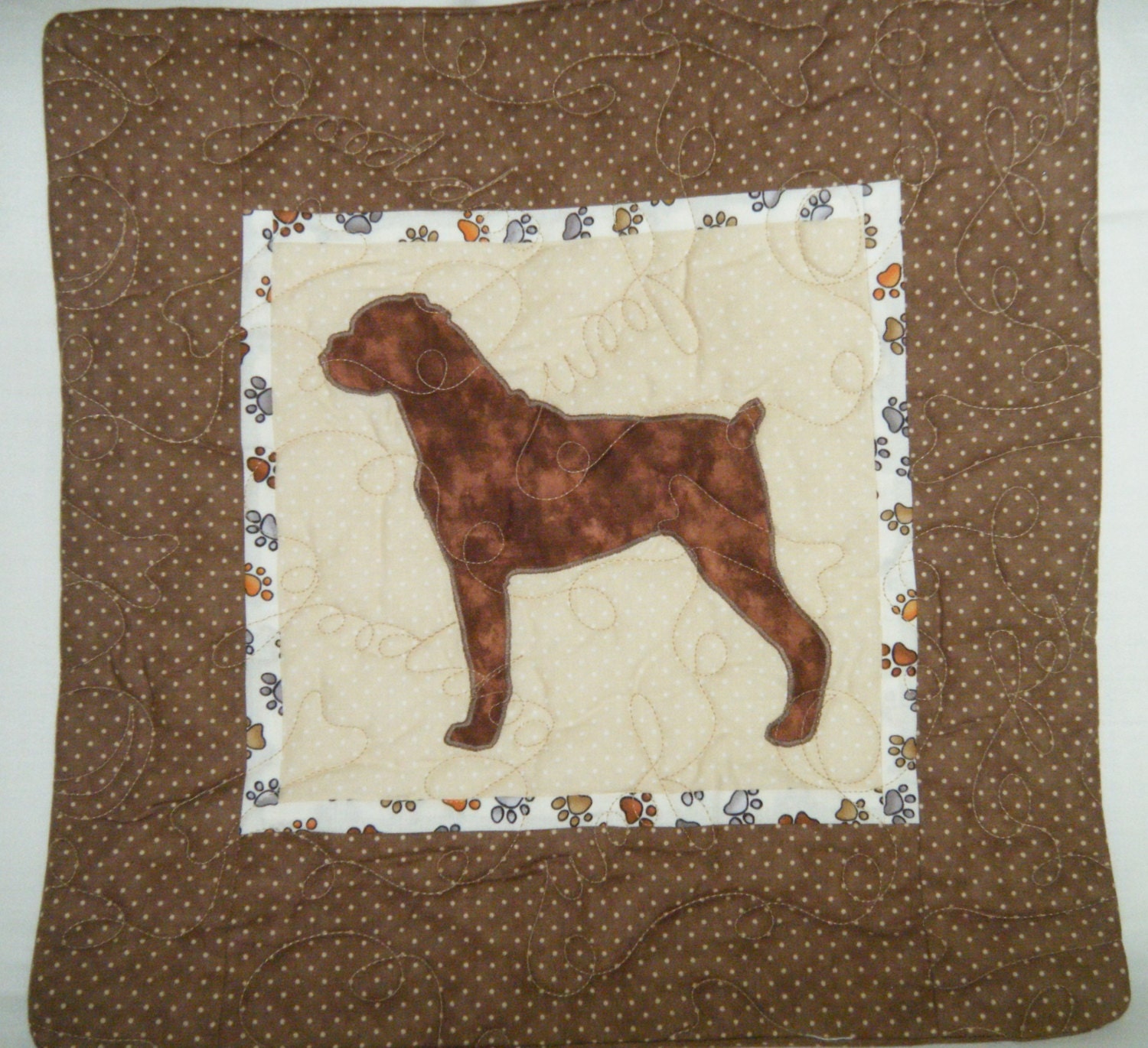 BOXER with ears down Quilted Dog throw pillow by doodlebugquilts