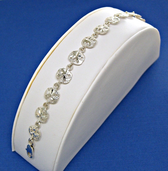 Sand Dollar Bracelet Sterling Silver Diamond Cut Link Charms 7