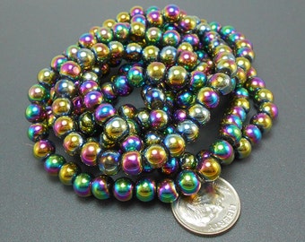 50 Metallic Rainbow Glass Beads 6mm (H2141)