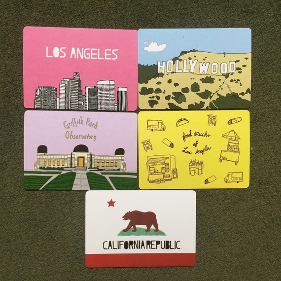 Los Angeles California LA Themed Postcards Set of 5 by Nilina