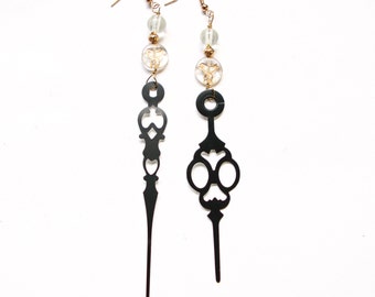 Boho Steampunk Clock Hand Earrings - Golden Bird