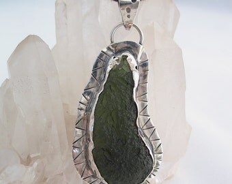 Large Moldavite Pendant, Moldavite Crystal, Raw Moldavite Stone, Moldavite Necklace, Moldavite Jewelry, Heady Pendant, Sterling Silver