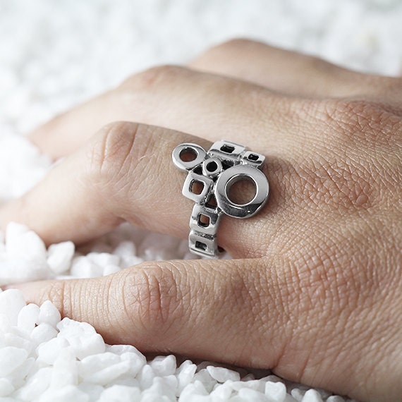 Geometric Silver Ring Unique Sterling Womens Rings Custom