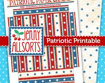 Old Fashioned Stars and Stripes Paper Strips Printable, 4th of July Red White and Blue, Paper Chain, Party Supplies