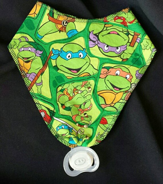 Ninja Turtle Print Baby Neck Bandana with Pacifier Holder