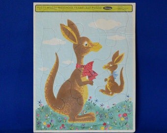 Whitman Fuzzy Wuzzy Preschool Frame Puzzle No. 4422 featuring Kangaroo and Joey