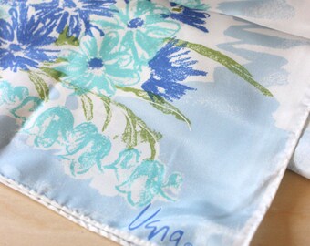 Vintage Vera Scarf. Blue pastel flowers, vintage 1970s oblong.