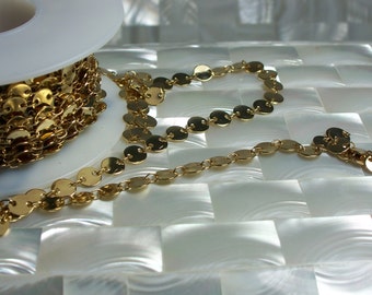 1 Foot High Polish Gold Plated Disc/Sequin Style Closed Link Chain Nickel Free Brass Jewelry Jewellery Craft Supplies Necklace Bracelet