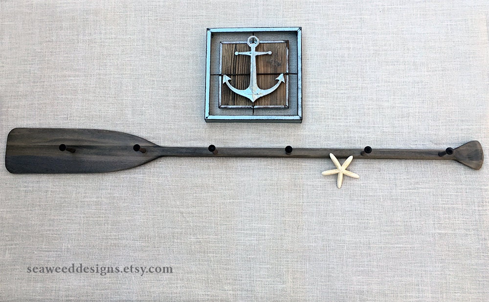 58 6Peg Driftwood Stain Paddle Coat Hat Rack / Nautical