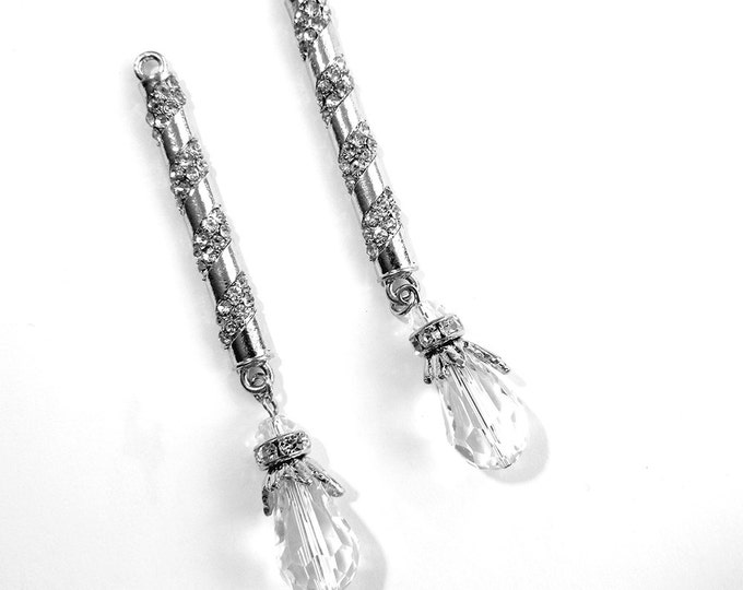 Long Silver-tone Rhinestone Bar Drop Charms