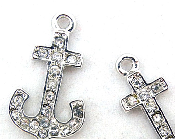 Nautical Anchor Charms Rhinestone Silver-tone