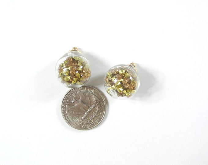 Pair of Ornament Charms Filled with Topaz Rhinestones