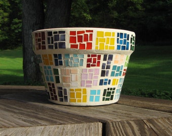 Mosaic Flower Pot-Mosaic Planter-Multi Color-Patchwork Design-Mosaic Art-Garden Decor-Azalea Pot-Home Decor-Stained Glass-Terra Cotta