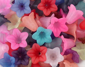 Acrylic Bead 50 Bell Daisy Flower 5-Petal Frosted 18mm x 12mm (1017luc18m8)