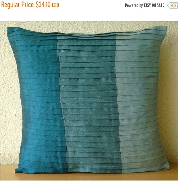 ON SALE 10 Shades Of Teal Pillow Sham Covers 24x24 Inches Silk